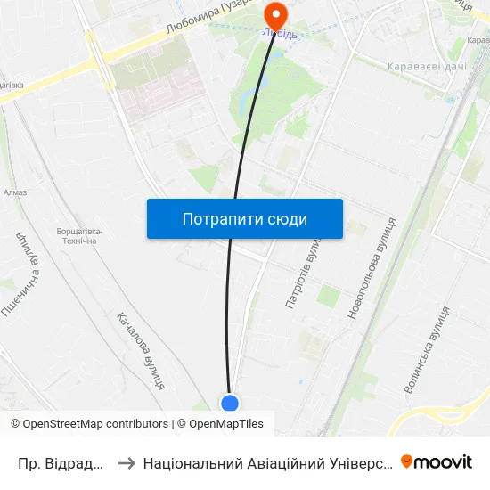Пр. Відрадний to Національний Авіаційний Університет map
