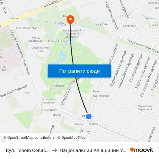 Вул. Героїв Севастополя to Національний Авіаційний Університет map