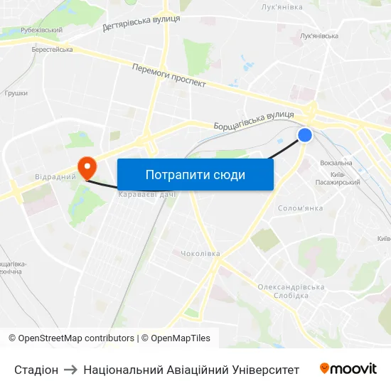 Стадіон to Національний Авіаційний Університет map