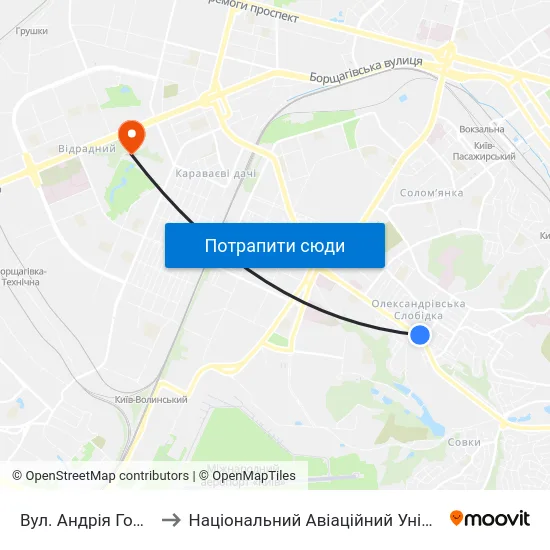 Вул. Андрія Головка to Національний Авіаційний Університет map