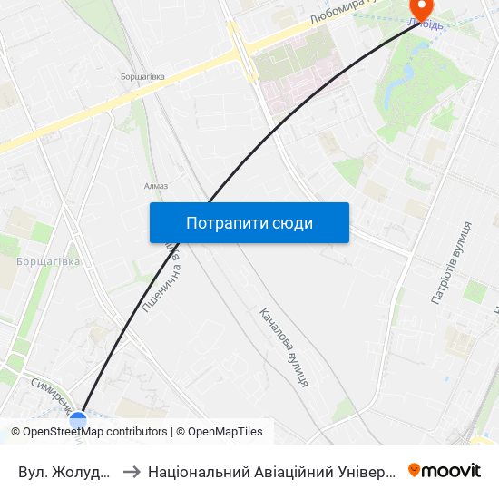 Вул. Жолудєва to Національний Авіаційний Університет map