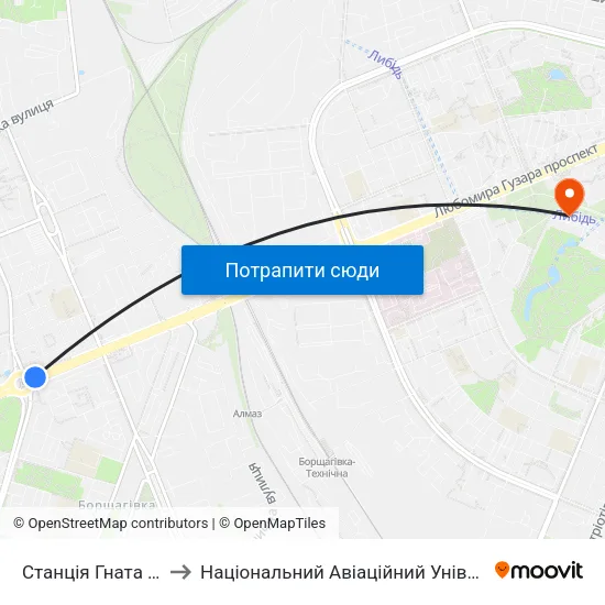 Станція Гната Юри to Національний Авіаційний Університет map