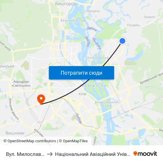 Вул. Милославська to Національний Авіаційний Університет map