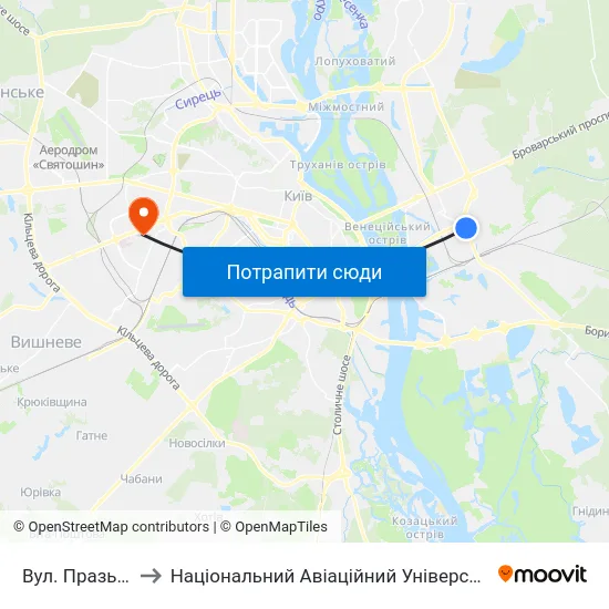 Вул. Празька to Національний Авіаційний Університет map