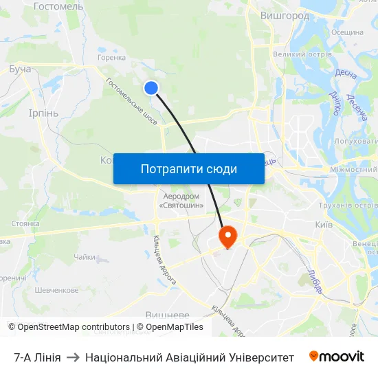 7-А Лінія to Національний Авіаційний Університет map