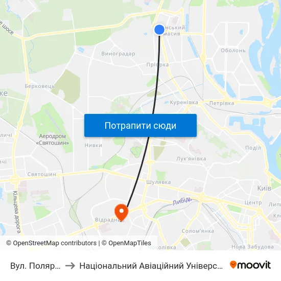 Вул. Полярна to Національний Авіаційний Університет map