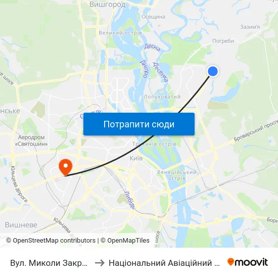 Вул. Миколи Закревського to Національний Авіаційний Університет map