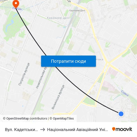 Вул. Кадетський Гай to Національний Авіаційний Університет map