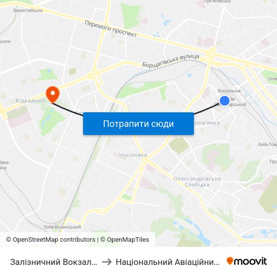 Залізничний Вокзал Південний to Національний Авіаційний Університет map