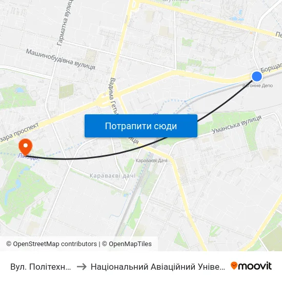 Вул. Політехнічна to Національний Авіаційний Університет map