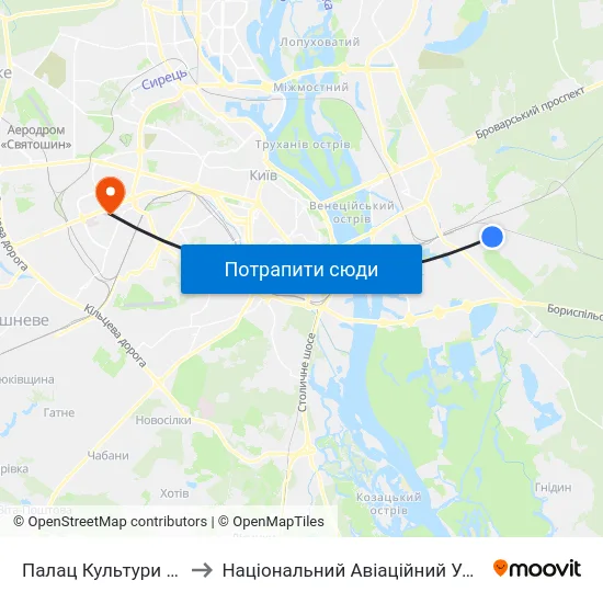 Палац Культури Дніпро to Національний Авіаційний Університет map