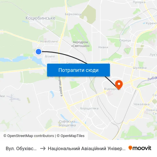 Вул. Обухівська to Національний Авіаційний Університет map