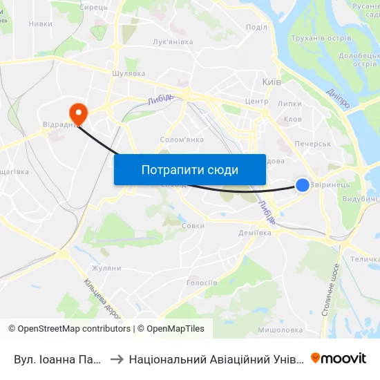 Вул. Іоанна Павла Іі to Національний Авіаційний Університет map