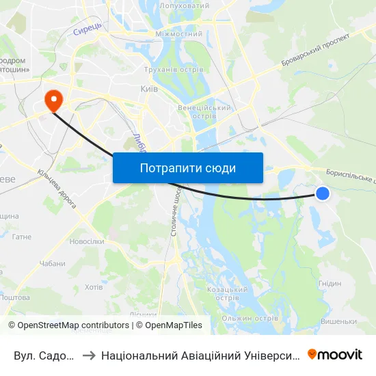 Вул. Садова to Національний Авіаційний Університет map