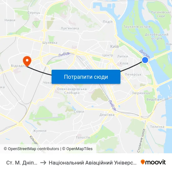 Ст. М. Дніпро to Національний Авіаційний Університет map