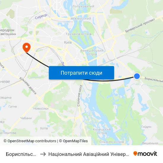 Бориспільська to Національний Авіаційний Університет map