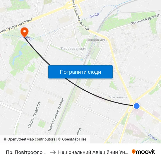 Пр. Повітрофлотський to Національний Авіаційний Університет map