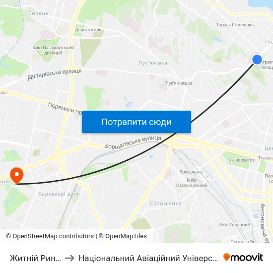 Житній Ринок to Національний Авіаційний Університет map