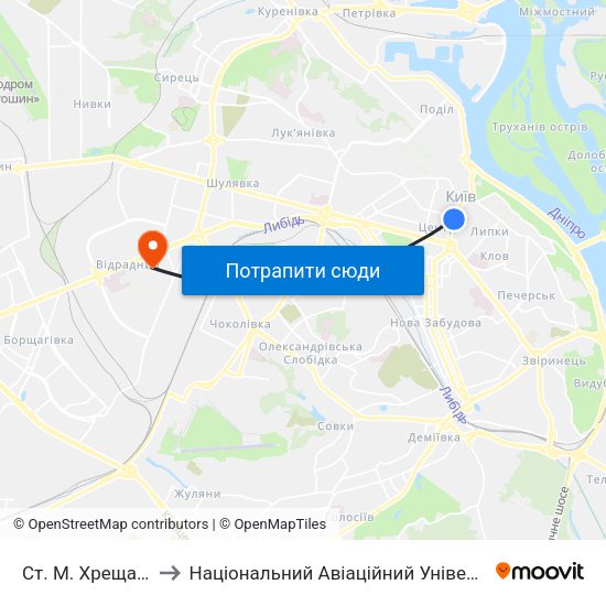 Ст. М. Хрещатик to Національний Авіаційний Університет map
