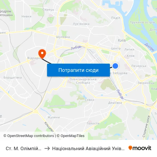 Ст. М. Олімпійська to Національний Авіаційний Університет map