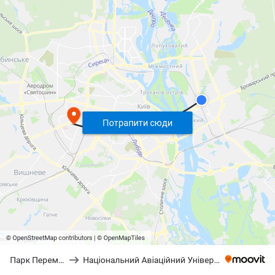 Парк Перемога to Національний Авіаційний Університет map