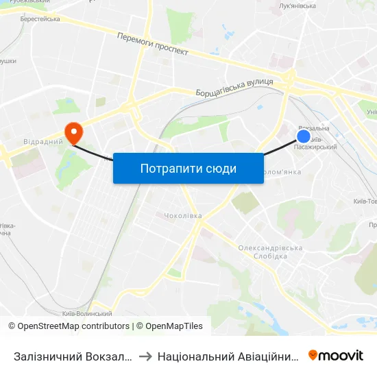 Залізничний Вокзал Південний to Національний Авіаційний Університет map