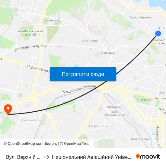 Вул. Верхній Вал to Національний Авіаційний Університет map
