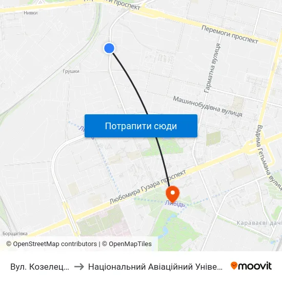 Вул. Козелецька to Національний Авіаційний Університет map