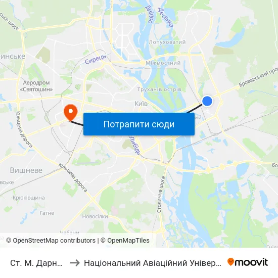 Ст. М. Дарниця to Національний Авіаційний Університет map