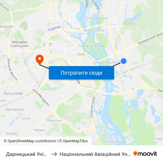 Дарницький Універмаг to Національний Авіаційний Університет map