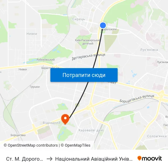 Ст. М. Дорогожичі to Національний Авіаційний Університет map