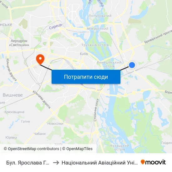 Бул. Ярослава Гашека to Національний Авіаційний Університет map
