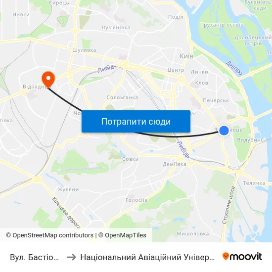Вул. Бастіонна to Національний Авіаційний Університет map
