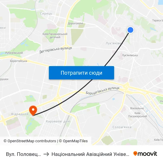 Вул. Половецька to Національний Авіаційний Університет map
