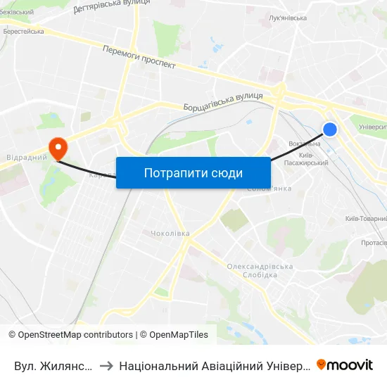 Вул. Жилянська to Національний Авіаційний Університет map