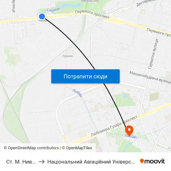 Ст. М. Нивки to Національний Авіаційний Університет map