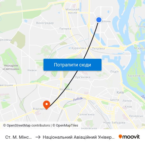 Ст. М. Мінська to Національний Авіаційний Університет map