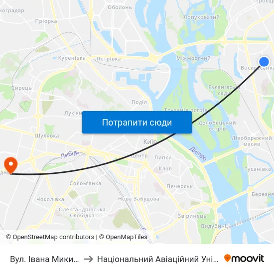 Вул. Івана Микитенка to Національний Авіаційний Університет map
