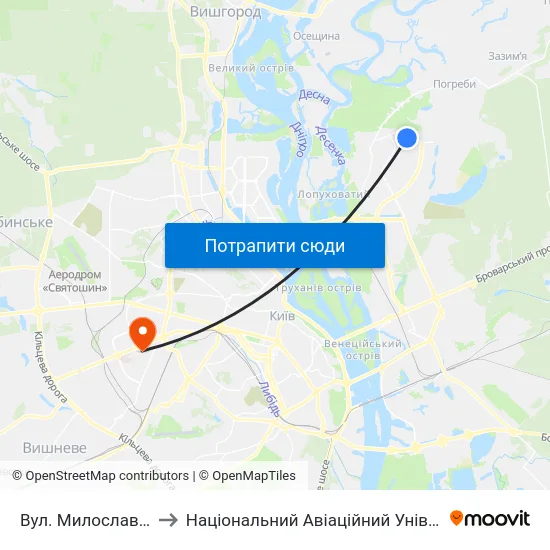 Вул. Милославська to Національний Авіаційний Університет map