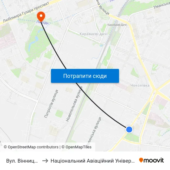 Вул. Вінницька to Національний Авіаційний Університет map