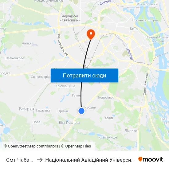 Смт Чабани to Національний Авіаційний Університет map