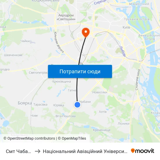 Смт Чабани to Національний Авіаційний Університет map