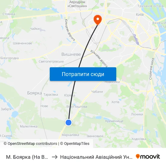 М. Боярка (На Вимогу) to Національний Авіаційний Університет map