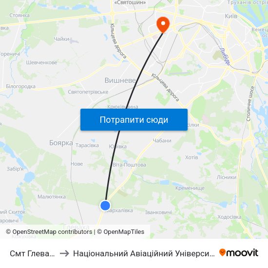 Смт Глеваха to Національний Авіаційний Університет map