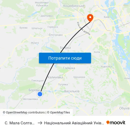 С. Мала Солтанівка to Національний Авіаційний Університет map