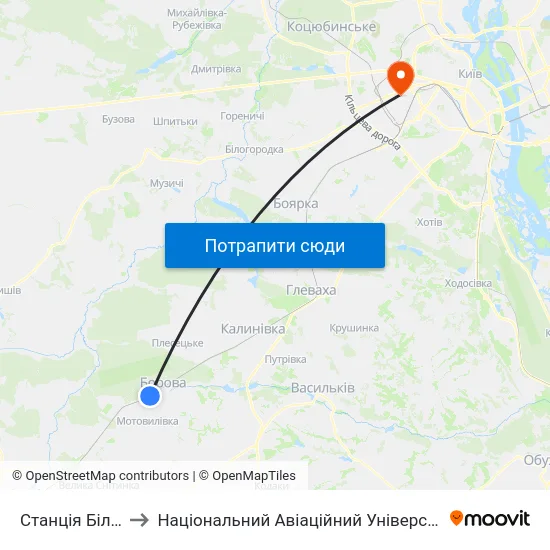 Станція Білки to Національний Авіаційний Університет map