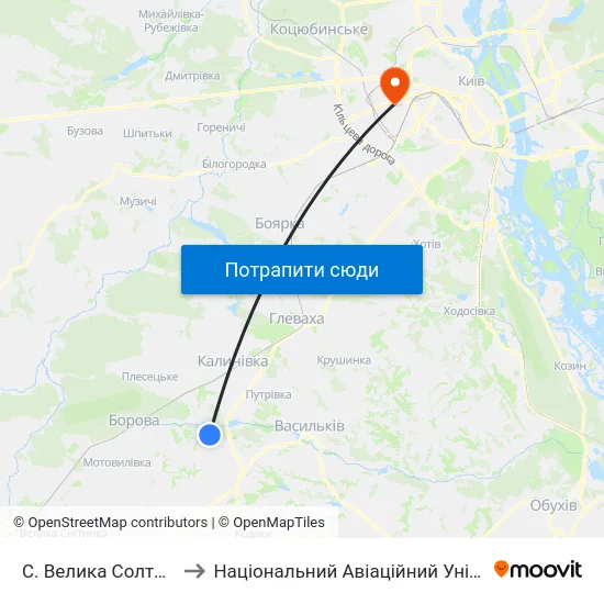 С. Велика Солтанівка to Національний Авіаційний Університет map
