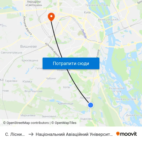С. Лісники to Національний Авіаційний Університет map