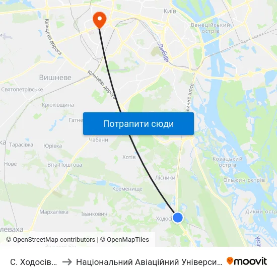 С. Ходосівка to Національний Авіаційний Університет map