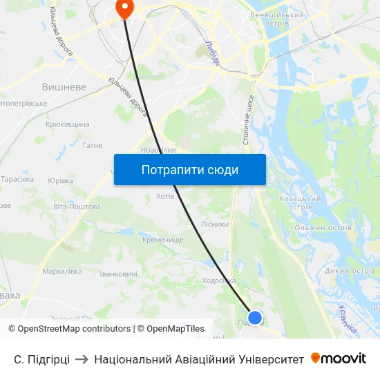 С. Підгірці to Національний Авіаційний Університет map